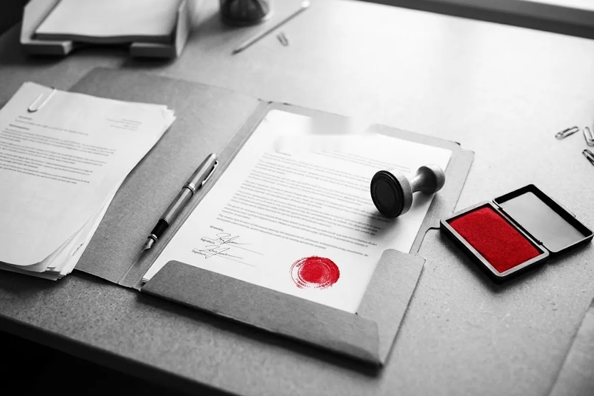 Договор о предоставлении персонала с печатью на столе